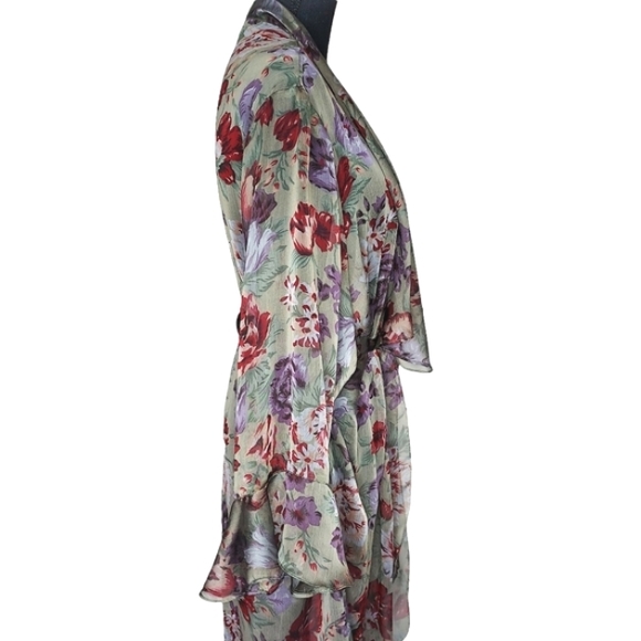 RARE Vintage Stephanie Buffington Sage Green Sheer Floral Kimono /Robe Size M/L - Picture 5 of 12